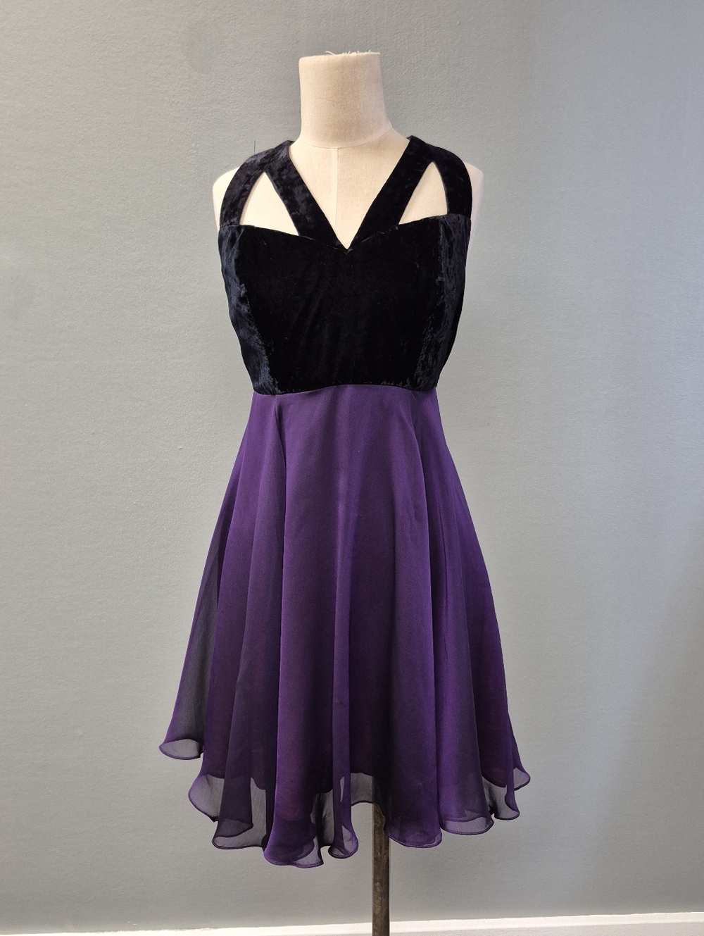 VTG Jessica McClintock Gunne Sax Purple Chiffon & Velvet Mini Dress | Size 3/4